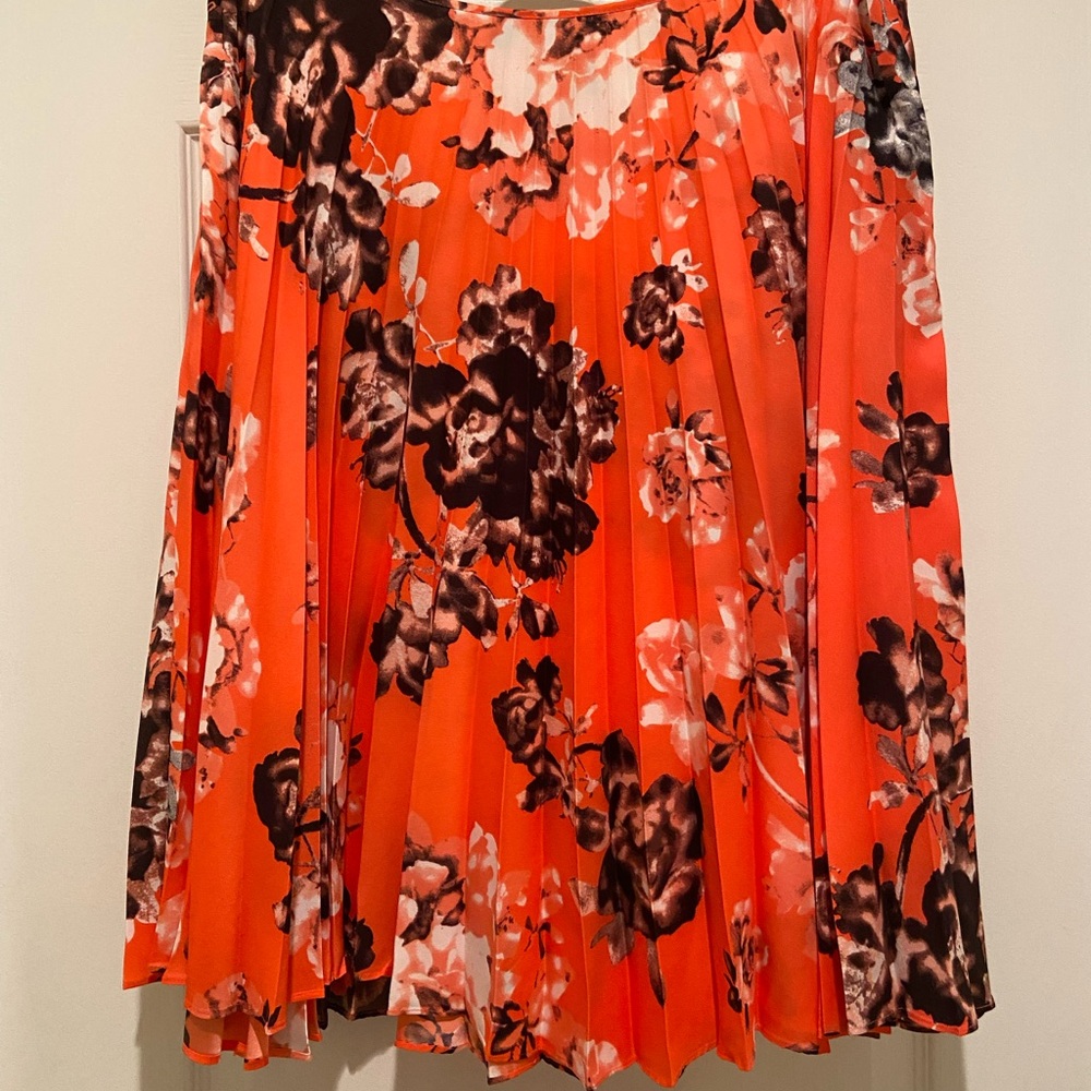 Vibrant Floral A-Line Skirt - Orange and Black